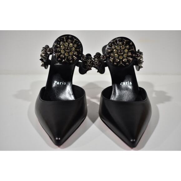 Christian Louboutin Miss Goldora 85 Black Backless Sandal Mule Heel Pump 39 - Picture 6 of 12